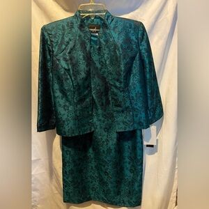 Vtg 2piece Teal brocade-look dress & jacket. Stored safe in my closet for 35 yrs